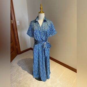 Tahari ASL Blue Patterned Maxi Dress
